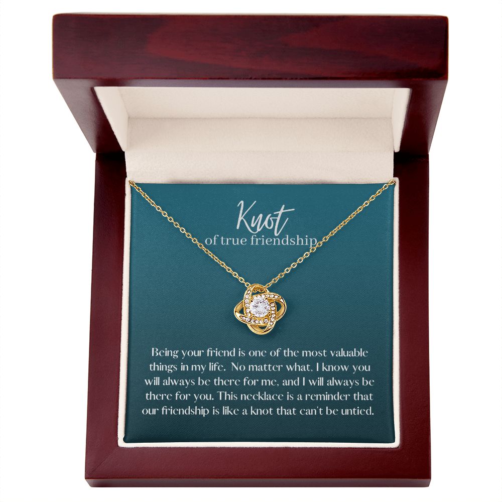 Friendship Knot Necklace Available in Yellow or White Gold (green message card)
