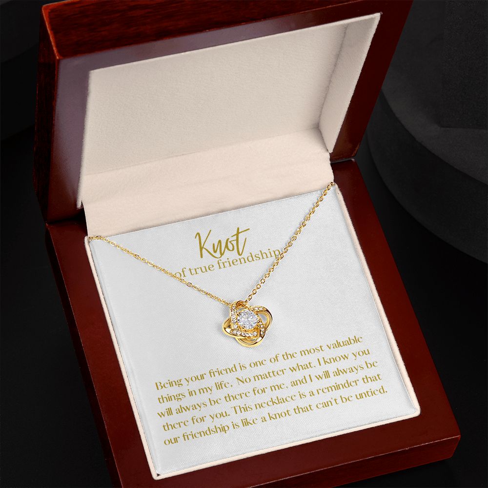 Friendship Knot Necklace Available in Yellow or White Gold (white message card)
