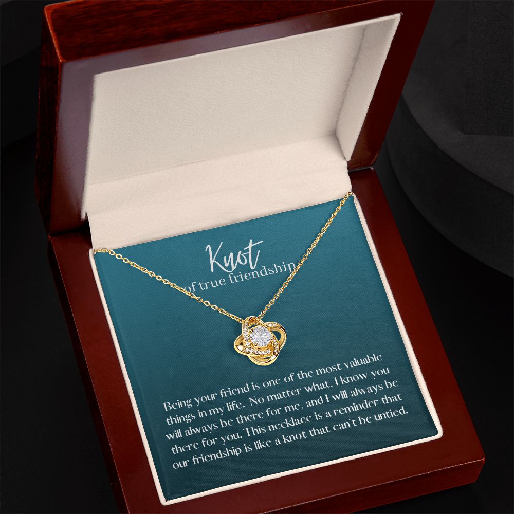 Friendship Knot Necklace Available in Yellow or White Gold (green message card)