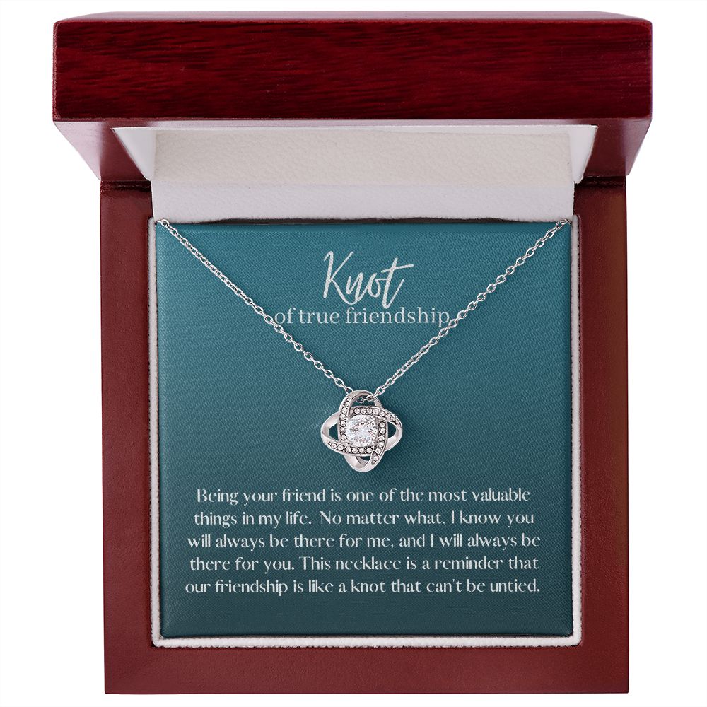 Friendship Knot Necklace Available in Yellow or White Gold (green message card)