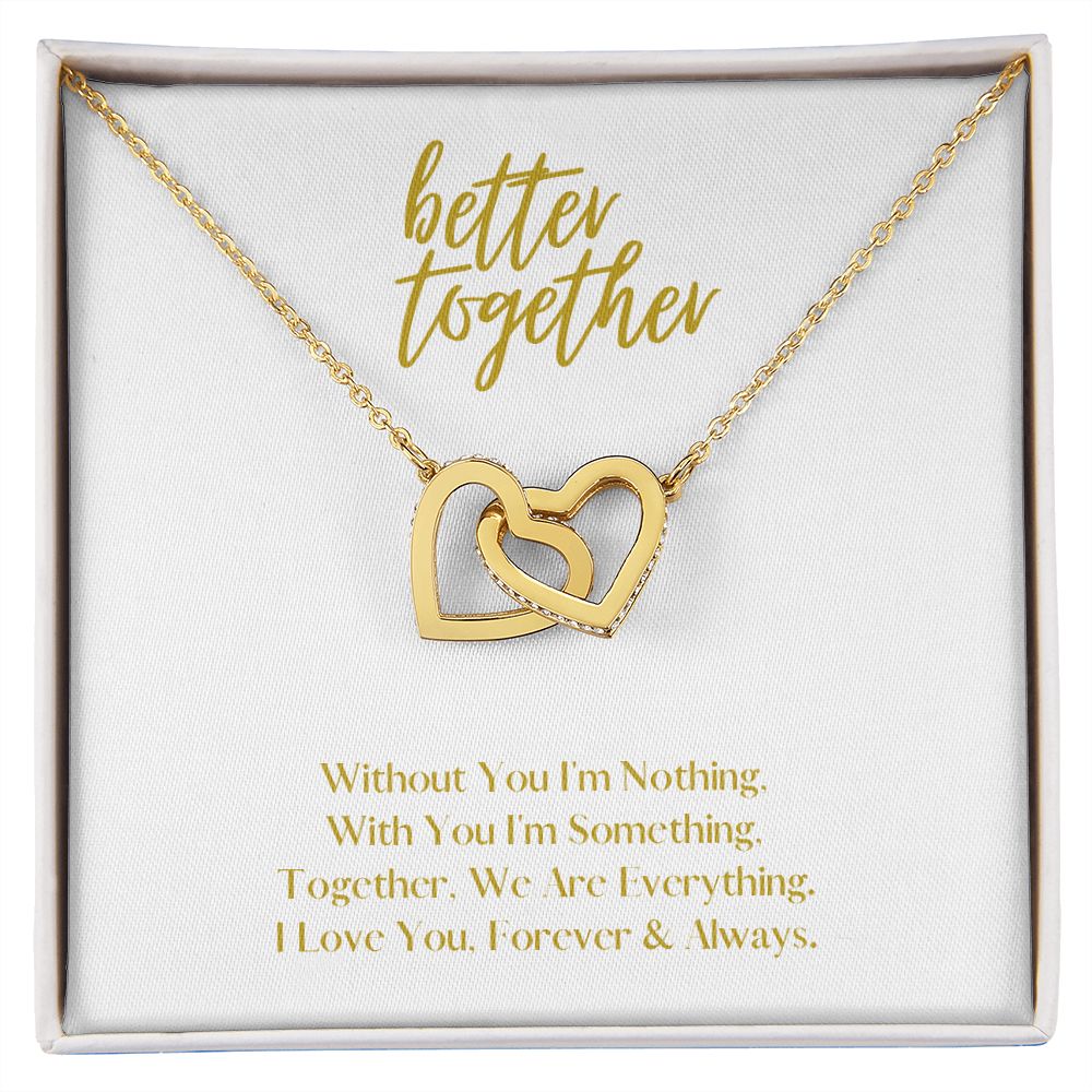 Better Together Locked in Love Hearts Necklace Available in Steel & Rose Gold or 18k Yellow Gold finishes, white card