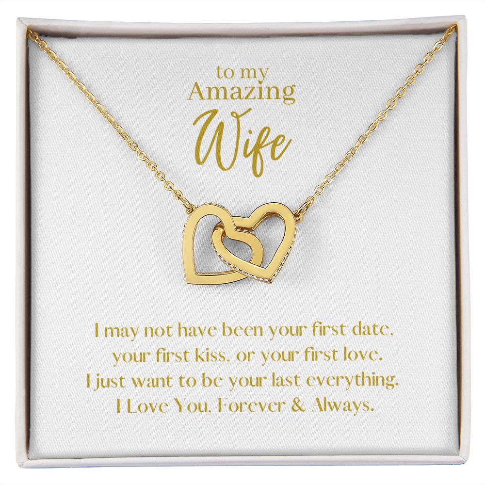 Amazing Wife Locked in Love Hearts Necklace Available in Steel & Rose Gold or 18k Yellow Gold finishes, white card