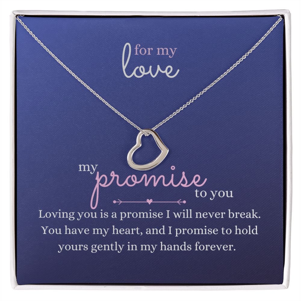 Love Heart Necklace Available in 14k White Gold or 18k Yellow Gold Dipped Sterling Silver, blue card