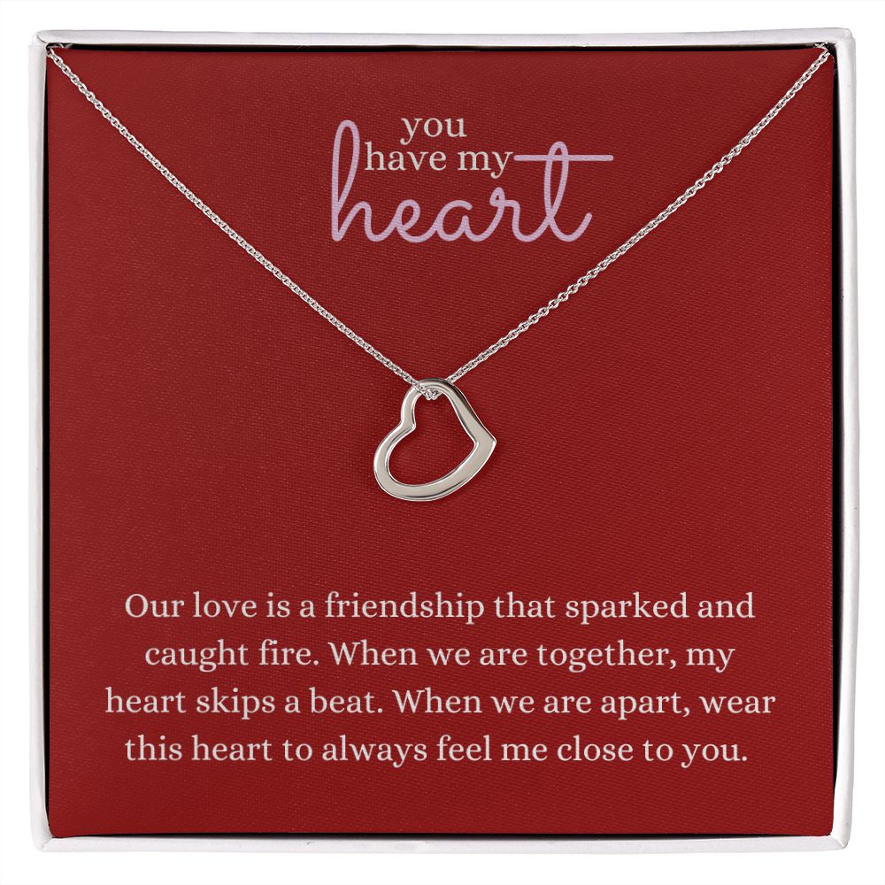 Love Heart Necklace Available in 14k White Gold or 18k Yellow Gold Dipped Sterling Silver, red card