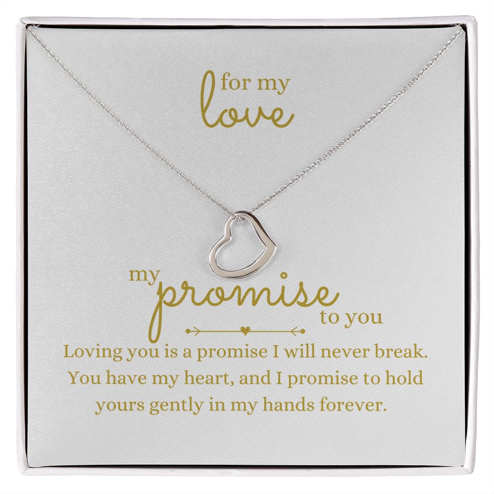 Love Heart Necklace Available in 14k White Gold or 18k Yellow Gold Dipped Sterling Silver, white card
