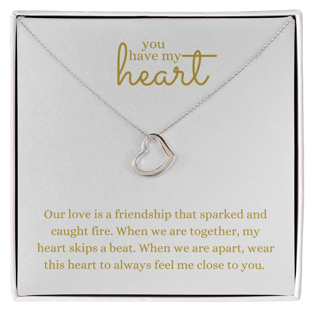 Love Heart Necklace Available in 14k White Gold or 18k Yellow Gold Dipped Sterling Silver, white card