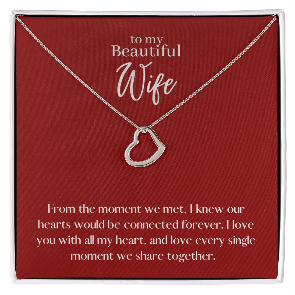 Beautiful Wife Love Heart Necklace Available in 14k White Gold or 18k Yellow Gold Dipped Sterling Silver, red card