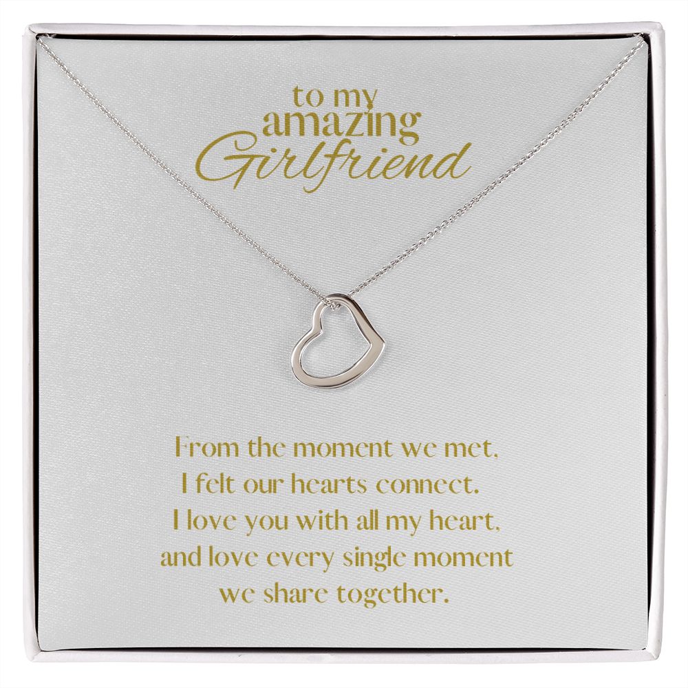 Amazing Girlfriend Love Heart Necklace Available in 14k White Gold or 18k Yellow Gold Dipped Sterling Silver, white card
