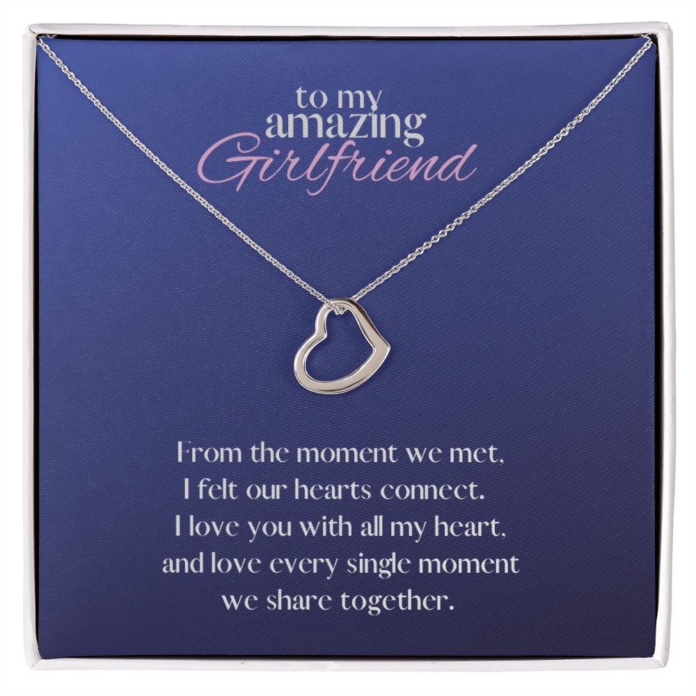 Amazing Girlfriend Love Heart Necklace Available in 14k White Gold or 18k Yellow Gold Dipped Sterling Silver, blue card