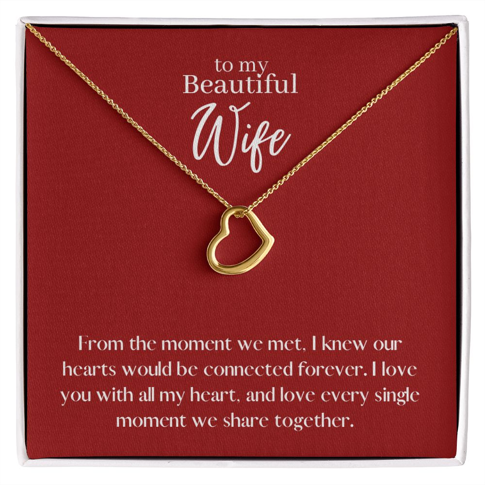 Beautiful Wife Love Heart Necklace Available in 14k White Gold or 18k Yellow Gold Dipped Sterling Silver, red card
