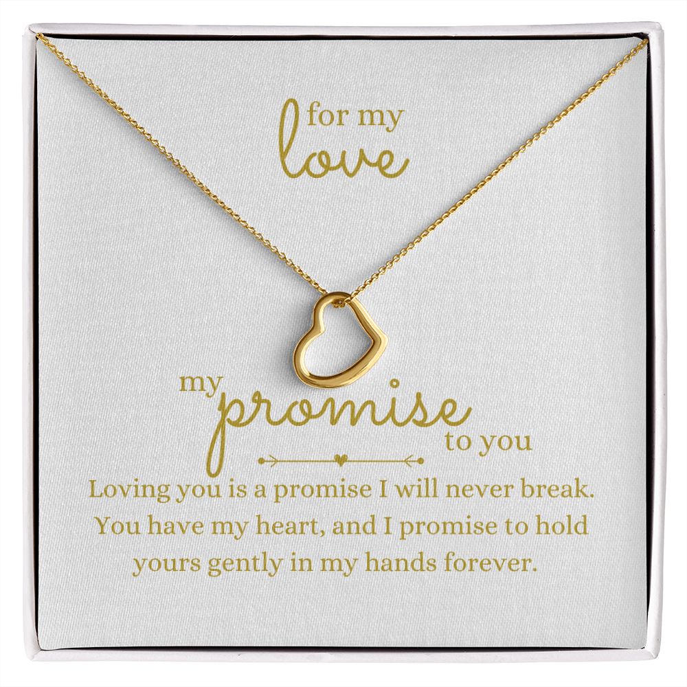 Love Heart Necklace Available in 14k White Gold or 18k Yellow Gold Dipped Sterling Silver, white card