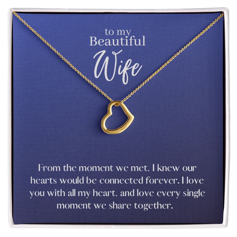 Beautiful Wife Love Heart Necklace Available in 14k White Gold or 18k Yellow Gold Dipped Sterling Silver, blue card