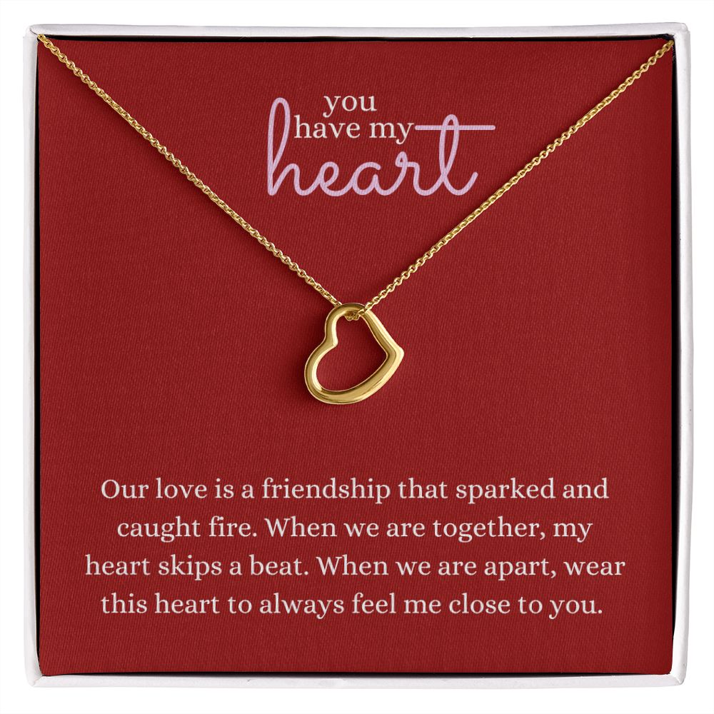 Love Heart Necklace Available in 14k White Gold or 18k Yellow Gold Dipped Sterling Silver, red card