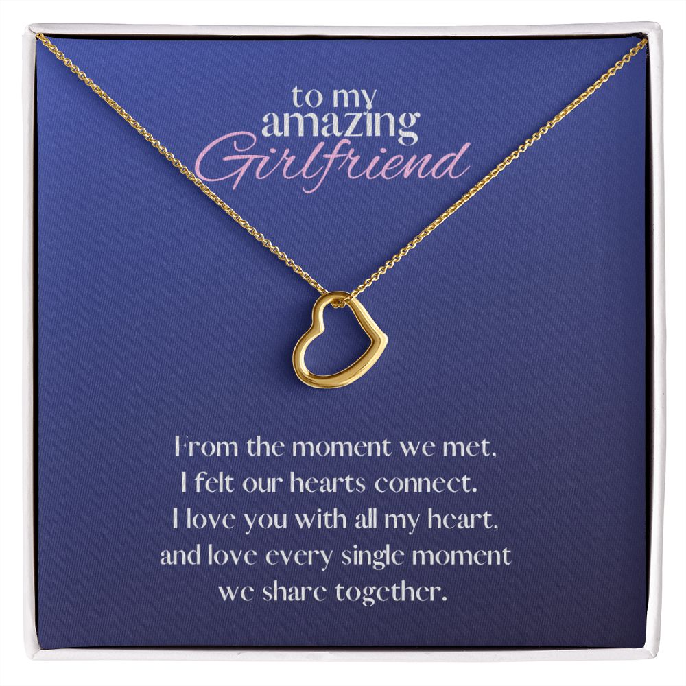 Amazing Girlfriend Love Heart Necklace Available in 14k White Gold or 18k Yellow Gold Dipped Sterling Silver, blue card