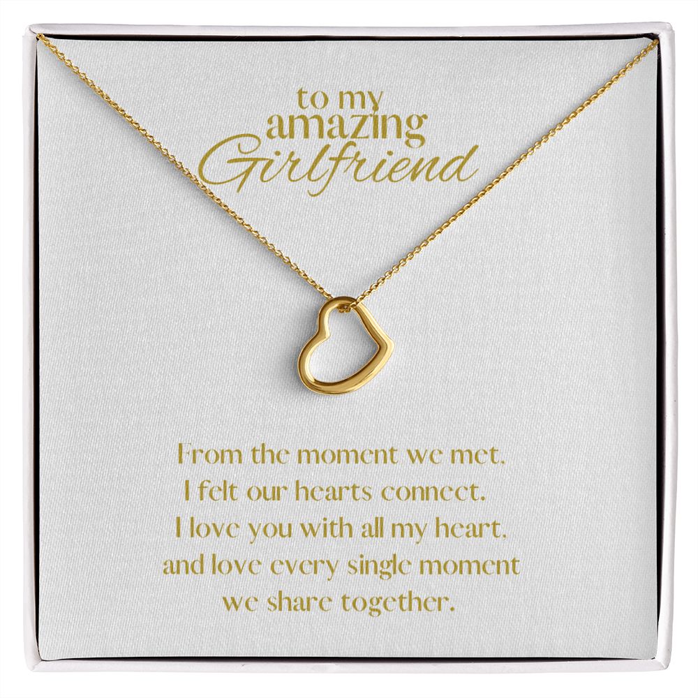 Amazing Girlfriend Love Heart Necklace Available in 14k White Gold or 18k Yellow Gold Dipped Sterling Silver, white card