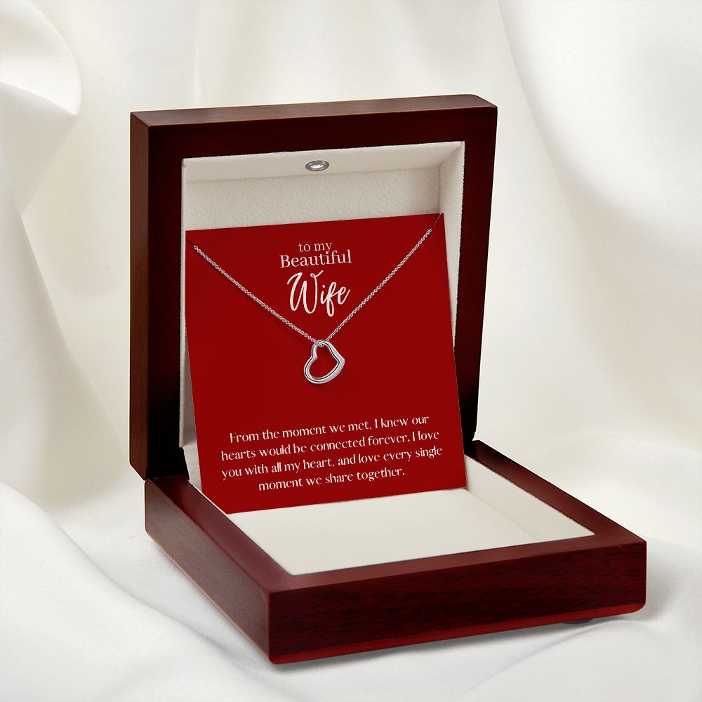 Beautiful Wife Love Heart Necklace Available in 14k White Gold or 18k Yellow Gold Dipped Sterling Silver, red card