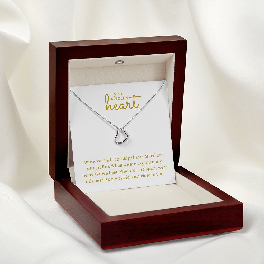 Love Heart Necklace Available in 14k White Gold or 18k Yellow Gold Dipped Sterling Silver, white card