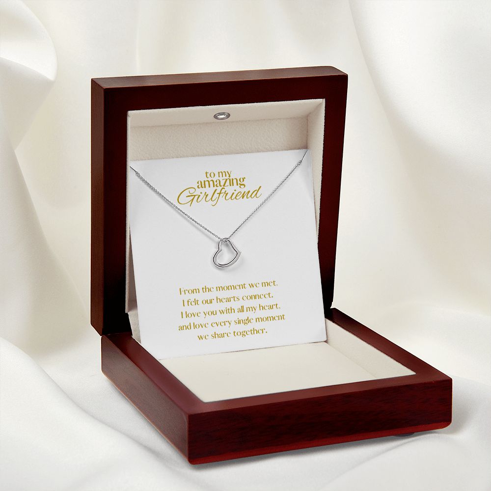 Amazing Girlfriend Love Heart Necklace Available in 14k White Gold or 18k Yellow Gold Dipped Sterling Silver, white card