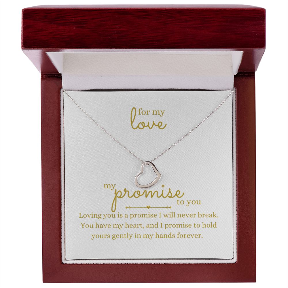 Love Heart Necklace Available in 14k White Gold or 18k Yellow Gold Dipped Sterling Silver, white card