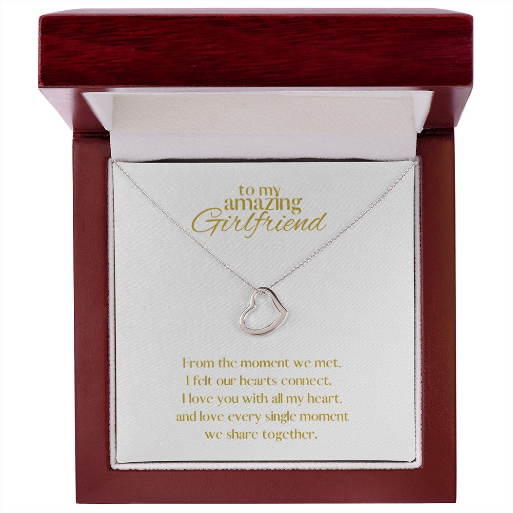 Amazing Girlfriend Love Heart Necklace Available in 14k White Gold or 18k Yellow Gold Dipped Sterling Silver, white card