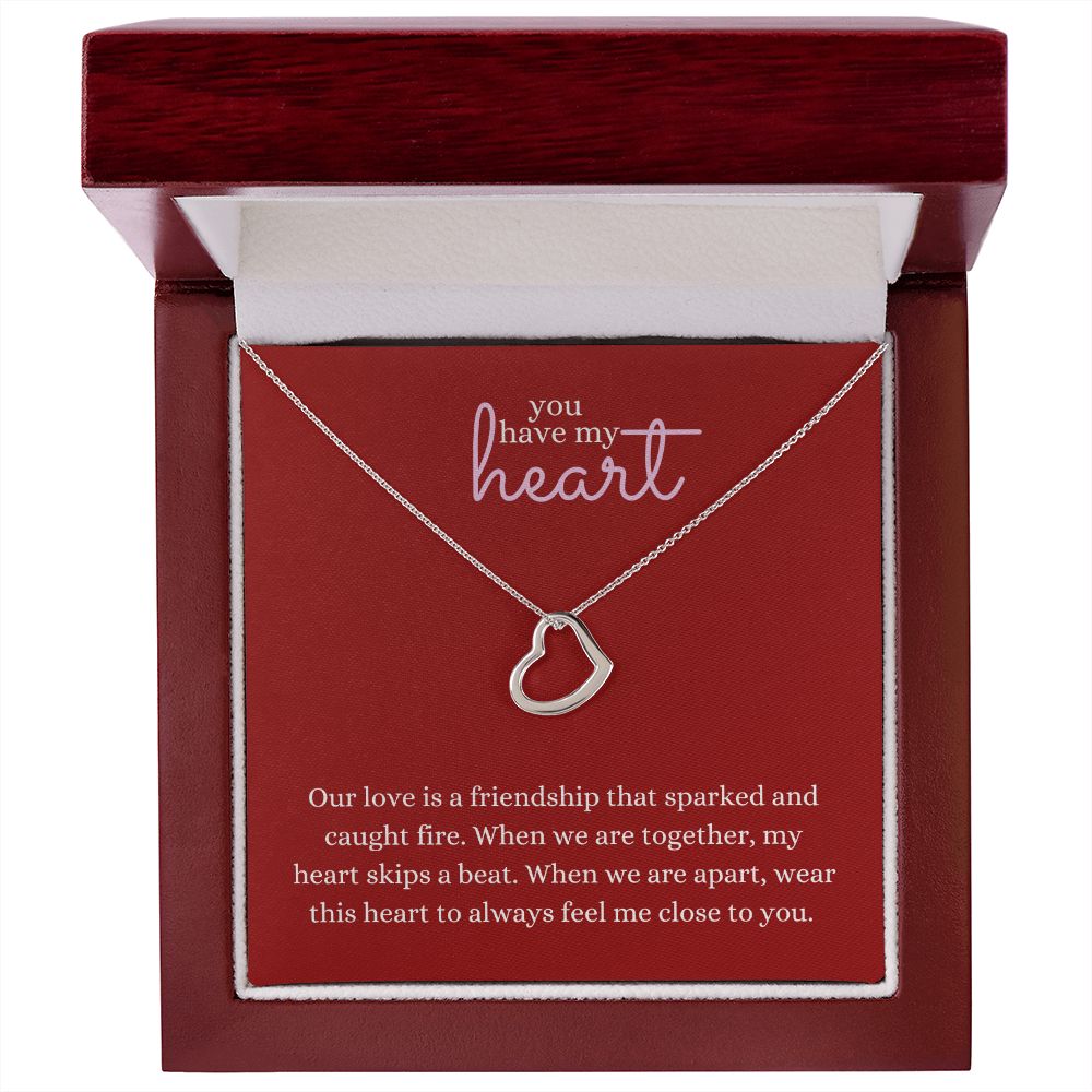 Love Heart Necklace Available in 14k White Gold or 18k Yellow Gold Dipped Sterling Silver, red card