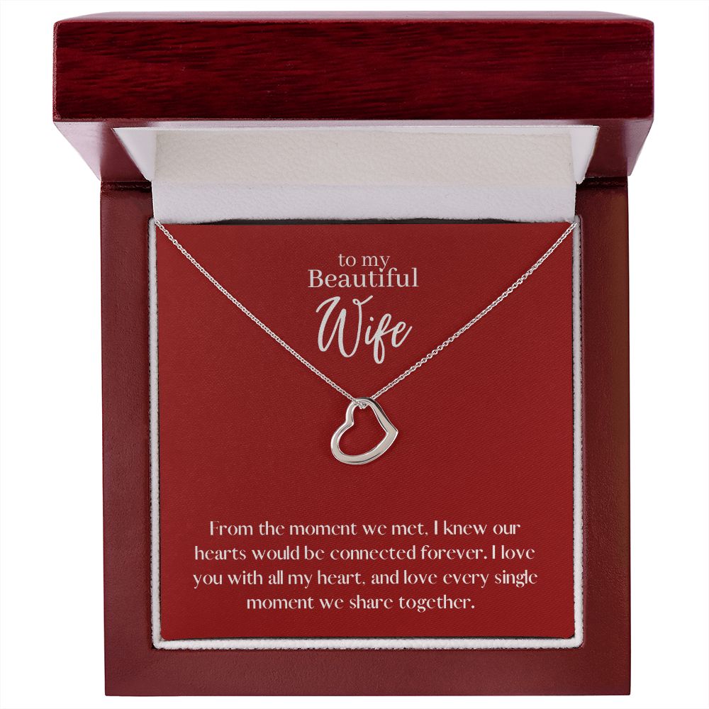 Beautiful Wife Love Heart Necklace Available in 14k White Gold or 18k Yellow Gold Dipped Sterling Silver, red card