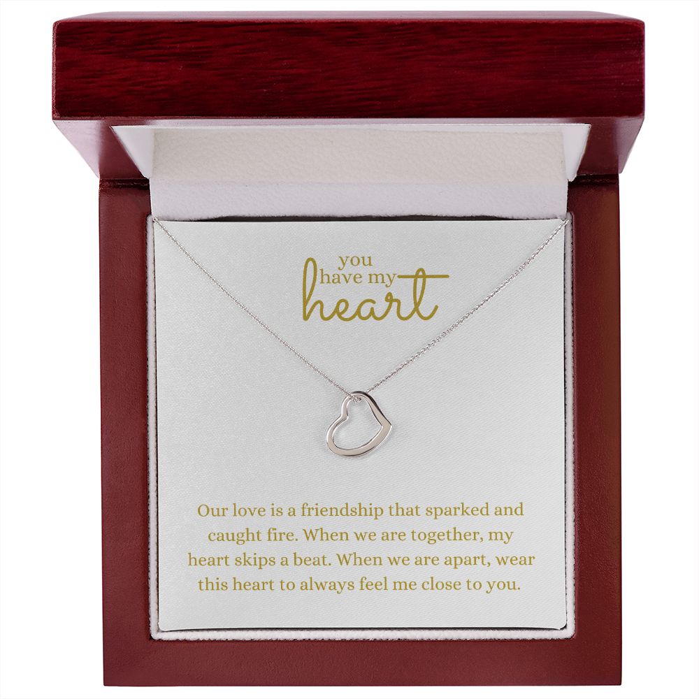 Love Heart Necklace Available in 14k White Gold or 18k Yellow Gold Dipped Sterling Silver, white card