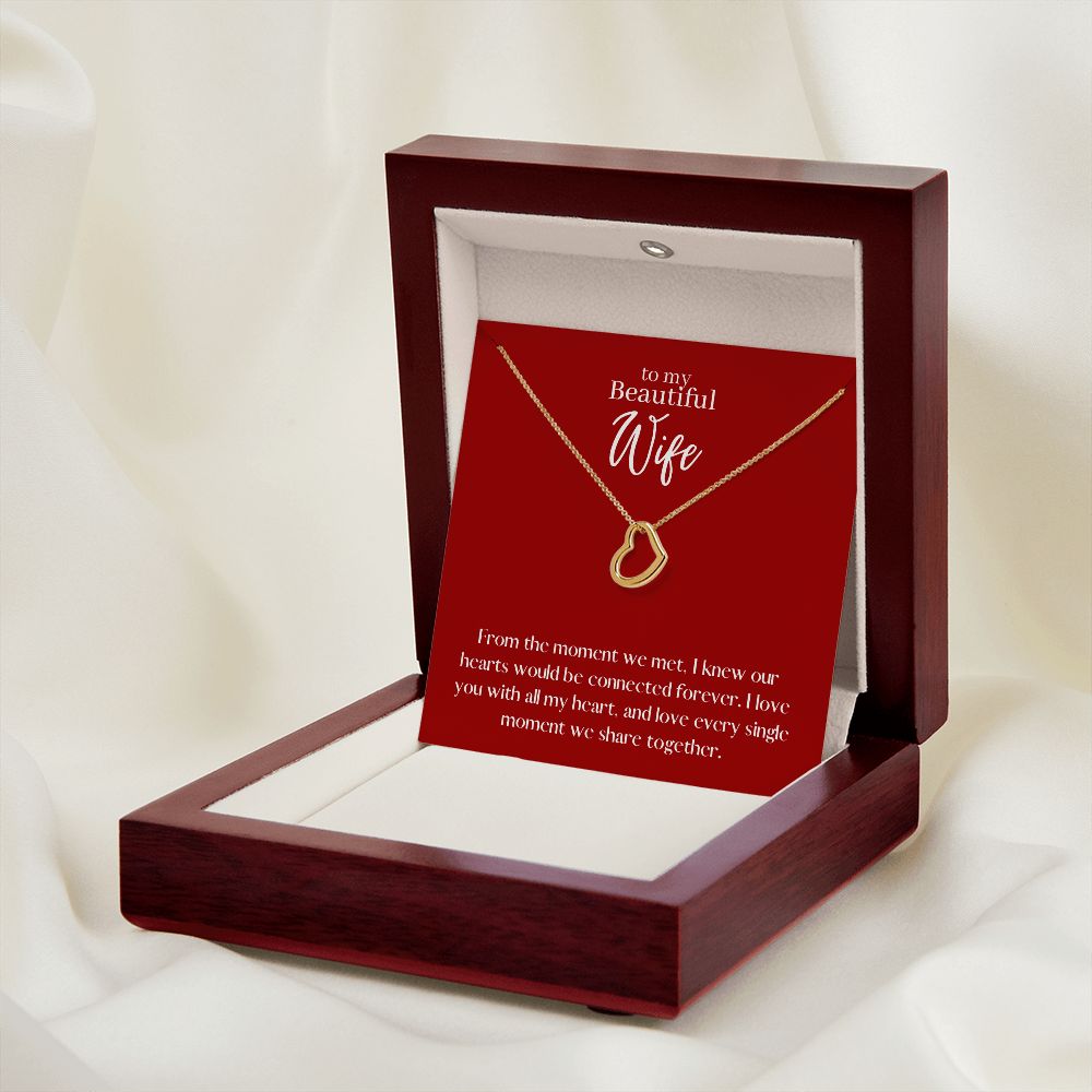 Beautiful Wife Love Heart Necklace Available in 14k White Gold or 18k Yellow Gold Dipped Sterling Silver, red card