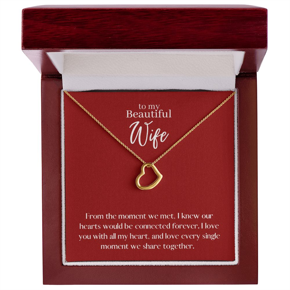 Beautiful Wife Love Heart Necklace Available in 14k White Gold or 18k Yellow Gold Dipped Sterling Silver, red card