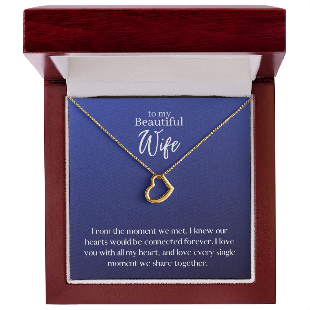 Beautiful Wife Love Heart Necklace Available in 14k White Gold or 18k Yellow Gold Dipped Sterling Silver, blue card
