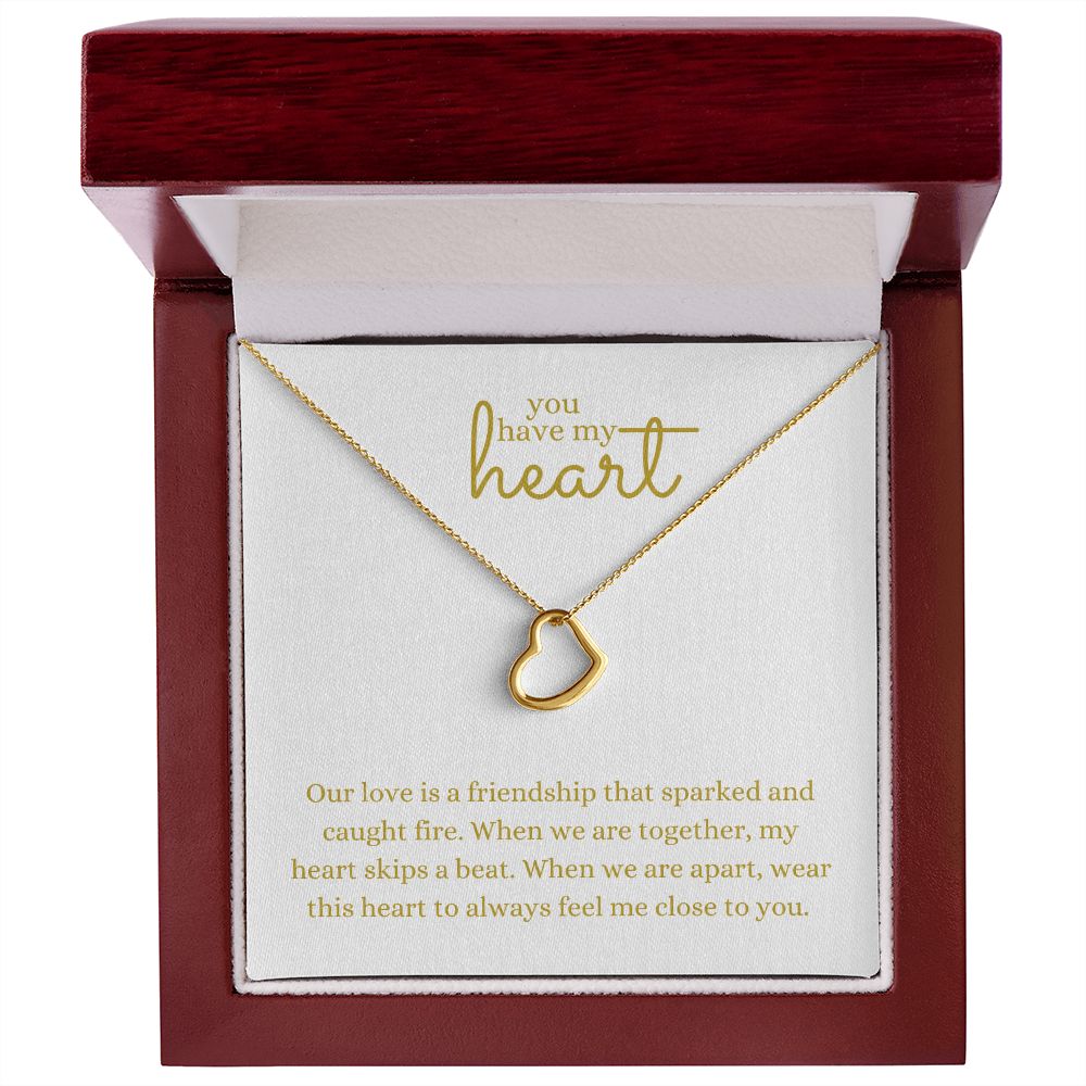 Love Heart Necklace Available in 14k White Gold or 18k Yellow Gold Dipped Sterling Silver, white card