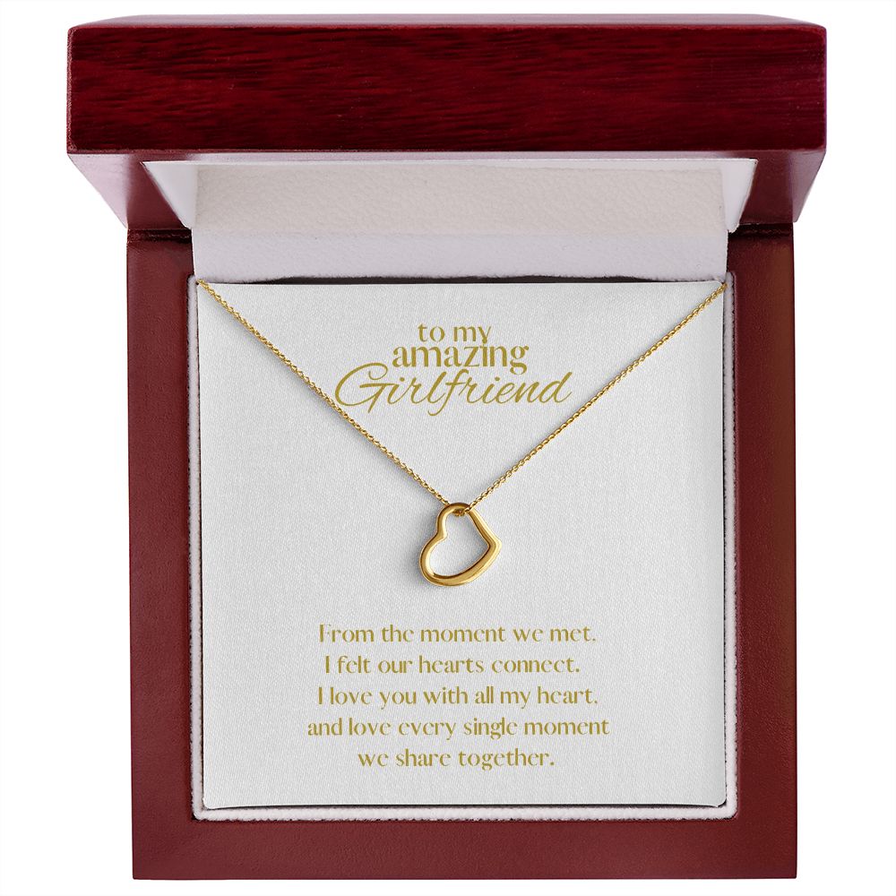 Amazing Girlfriend Love Heart Necklace Available in 14k White Gold or 18k Yellow Gold Dipped Sterling Silver, white card