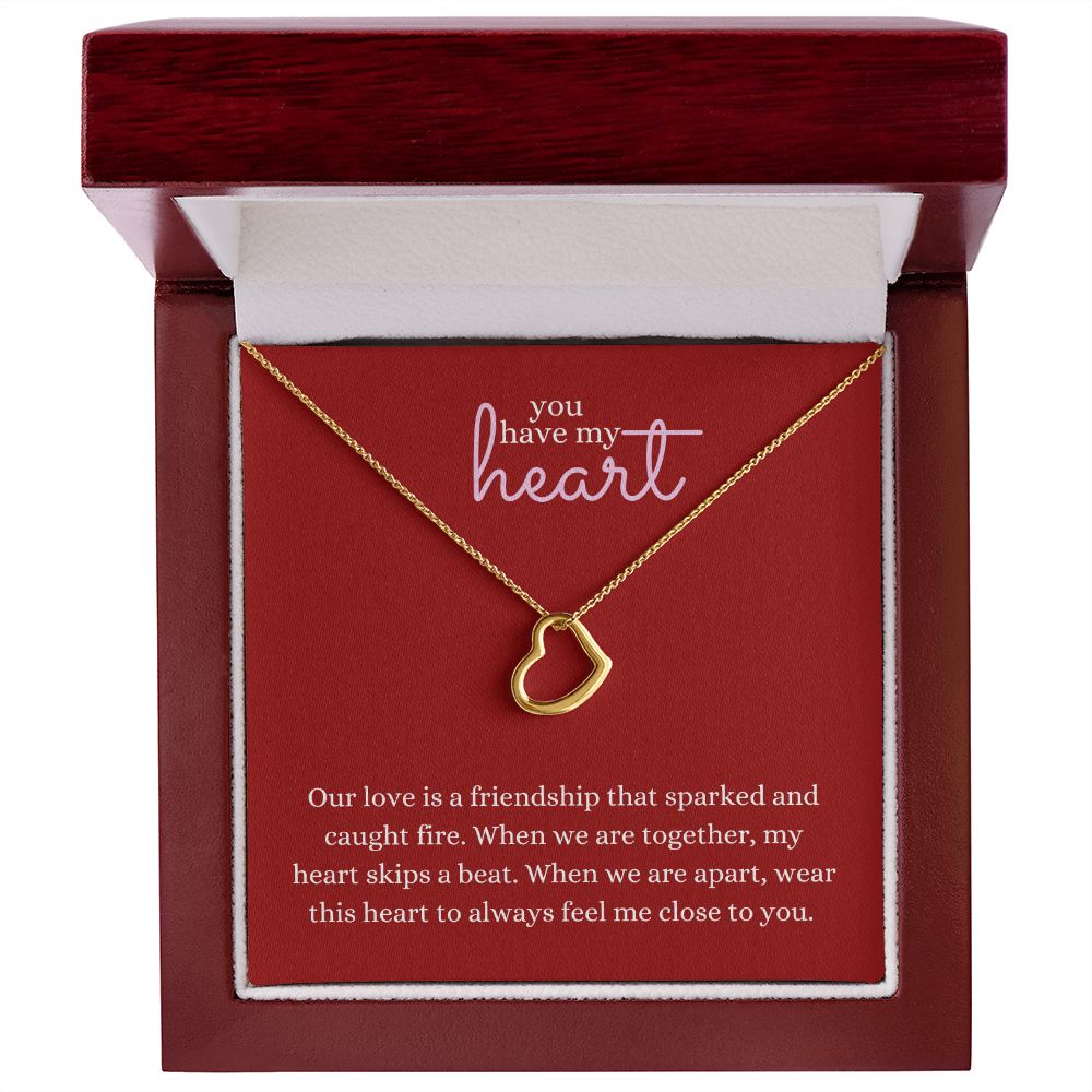 Love Heart Necklace Available in 14k White Gold or 18k Yellow Gold Dipped Sterling Silver, red card