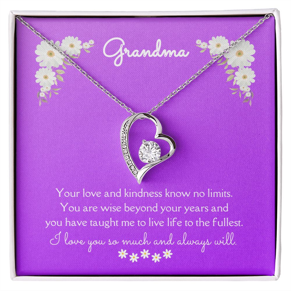 Grandma Love and Kindness Forever Necklace 14k White Gold or 18k Yellow Gold Finishes, purple daisy