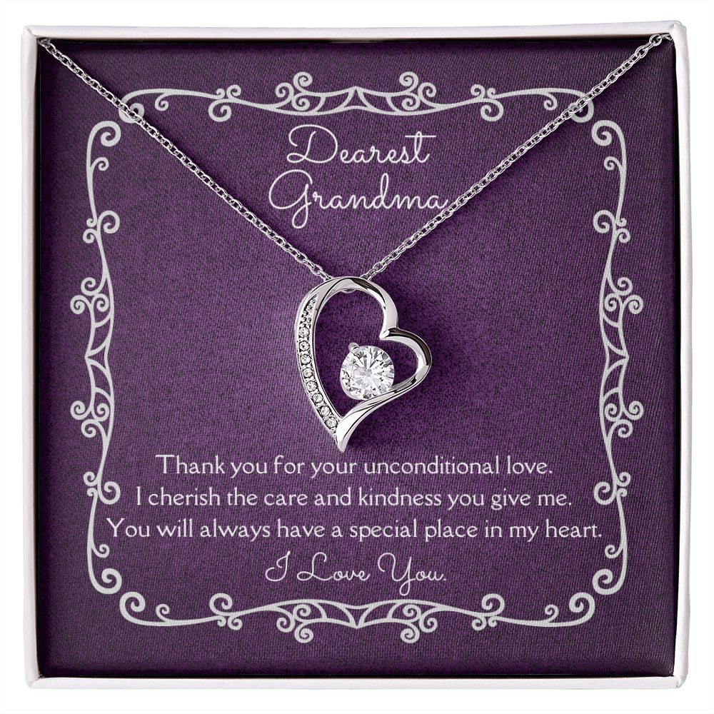 Dearest Grandma Unconditional Love Necklace 14k White Gold or 18k Yellow Gold Finishes, purple card