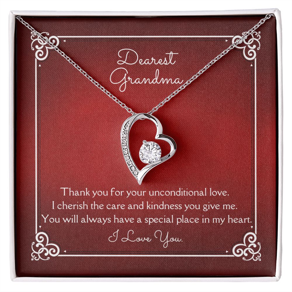 Dearest Grandma Unconditional Love Necklace 14k White Gold or 18k Yellow Gold Finishes, red card