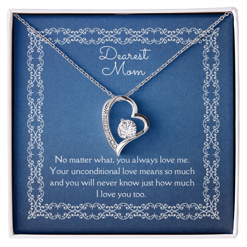 Dearest Mom Forever Love Necklace 14k White Gold or 18k Yellow Gold Finishes, blue card