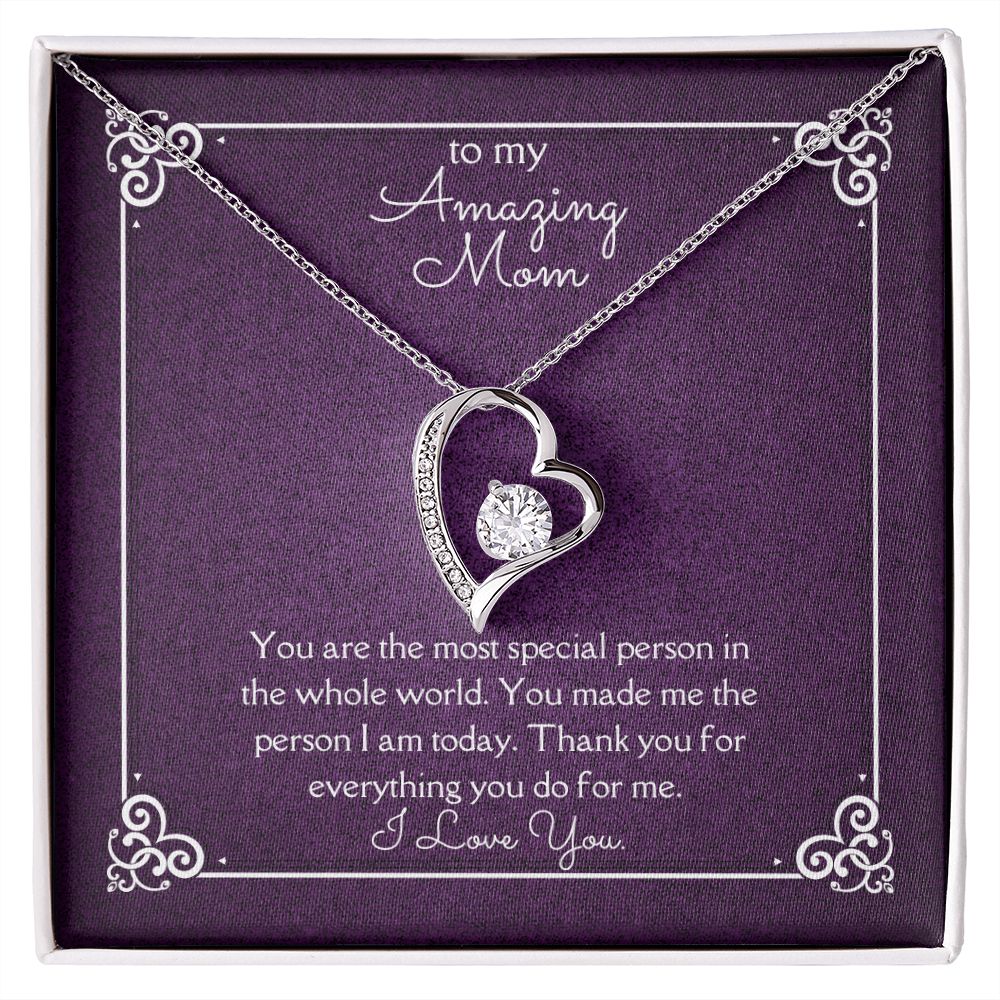 Amazing Mom Forever Love Necklace 14k White Gold or 18k Yellow Gold Finishes, purple card