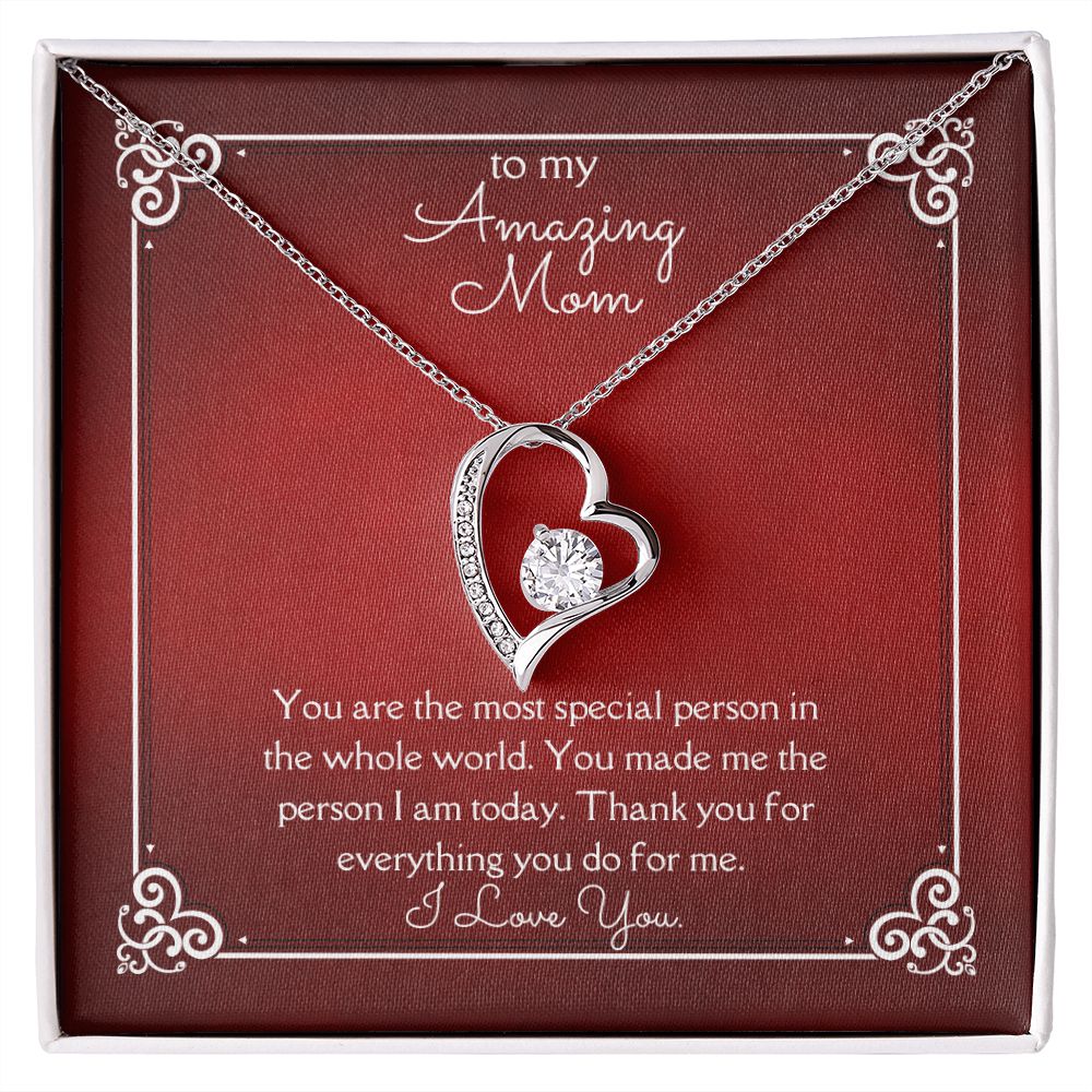Amazing Mom Forever Love Necklace 14 White Gold or 18k Yellow Gold Finishes, red card