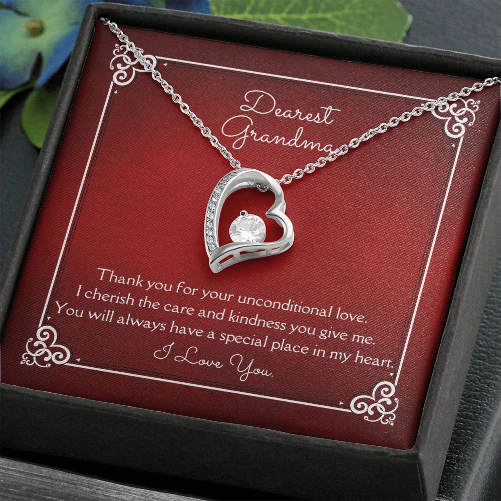 Dearest Grandma Unconditional Love Necklace 14k White Gold or 18k Yellow Gold Finishes, red card