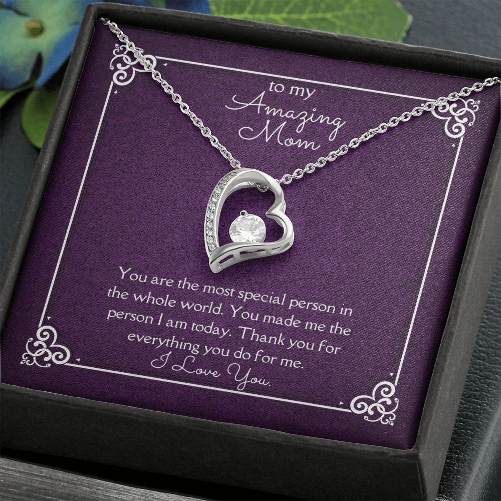 Amazing Mom Forever Love Necklace 14k White Gold or 18k Yellow Gold Finishes, purple card