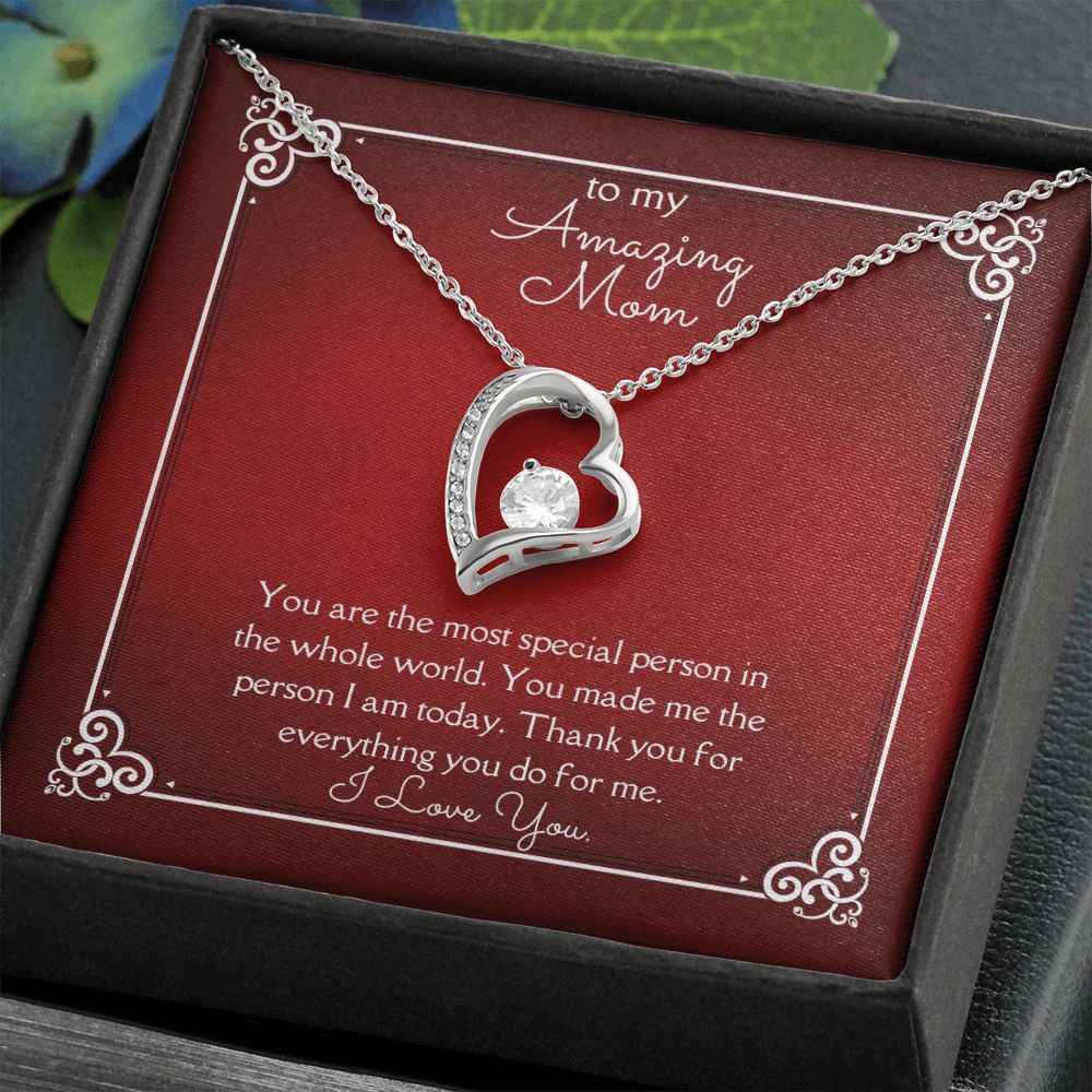 Amazing Mom Forever Love Necklace 14 White Gold or 18k Yellow Gold Finishes, red card
