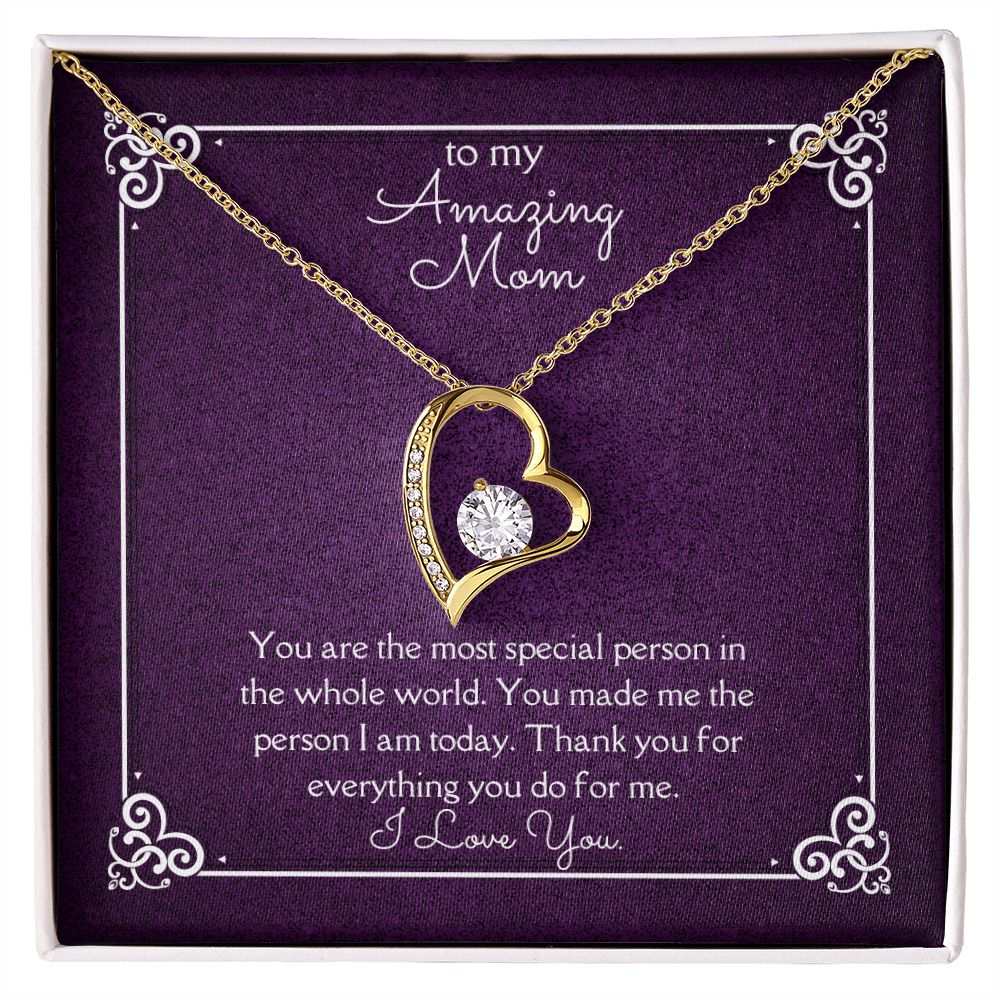 Amazing Mom Forever Love Necklace 14k White Gold or 18k Yellow Gold Finishes, purple card