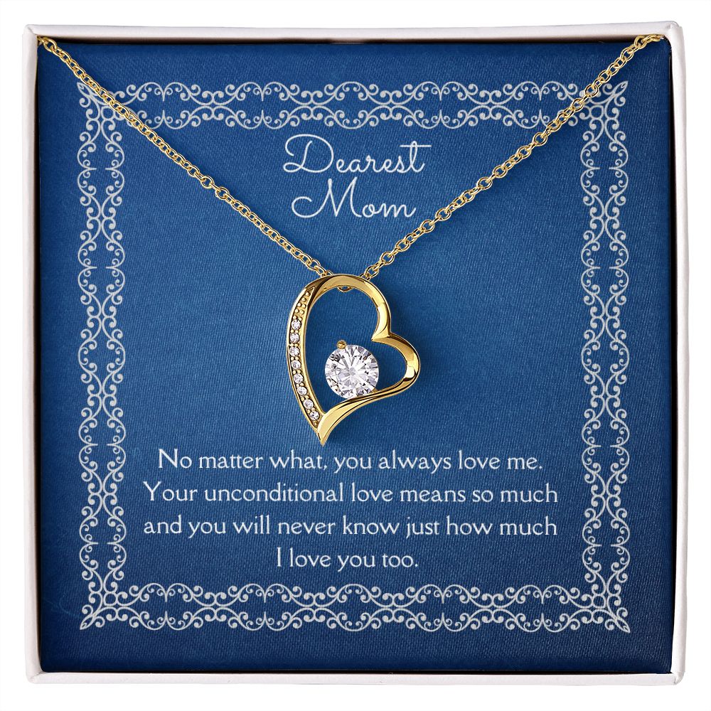 Dearest Mom Forever Love Necklace 14k White Gold or 18k Yellow Gold Finishes, blue card