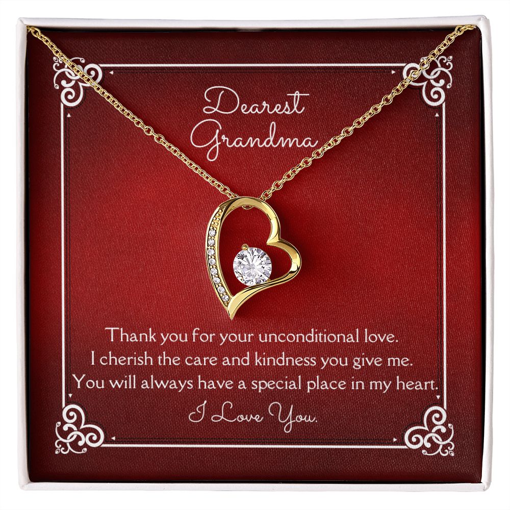 Dearest Grandma Unconditional Love Necklace 14k White Gold or 18k Yellow Gold Finishes, red card