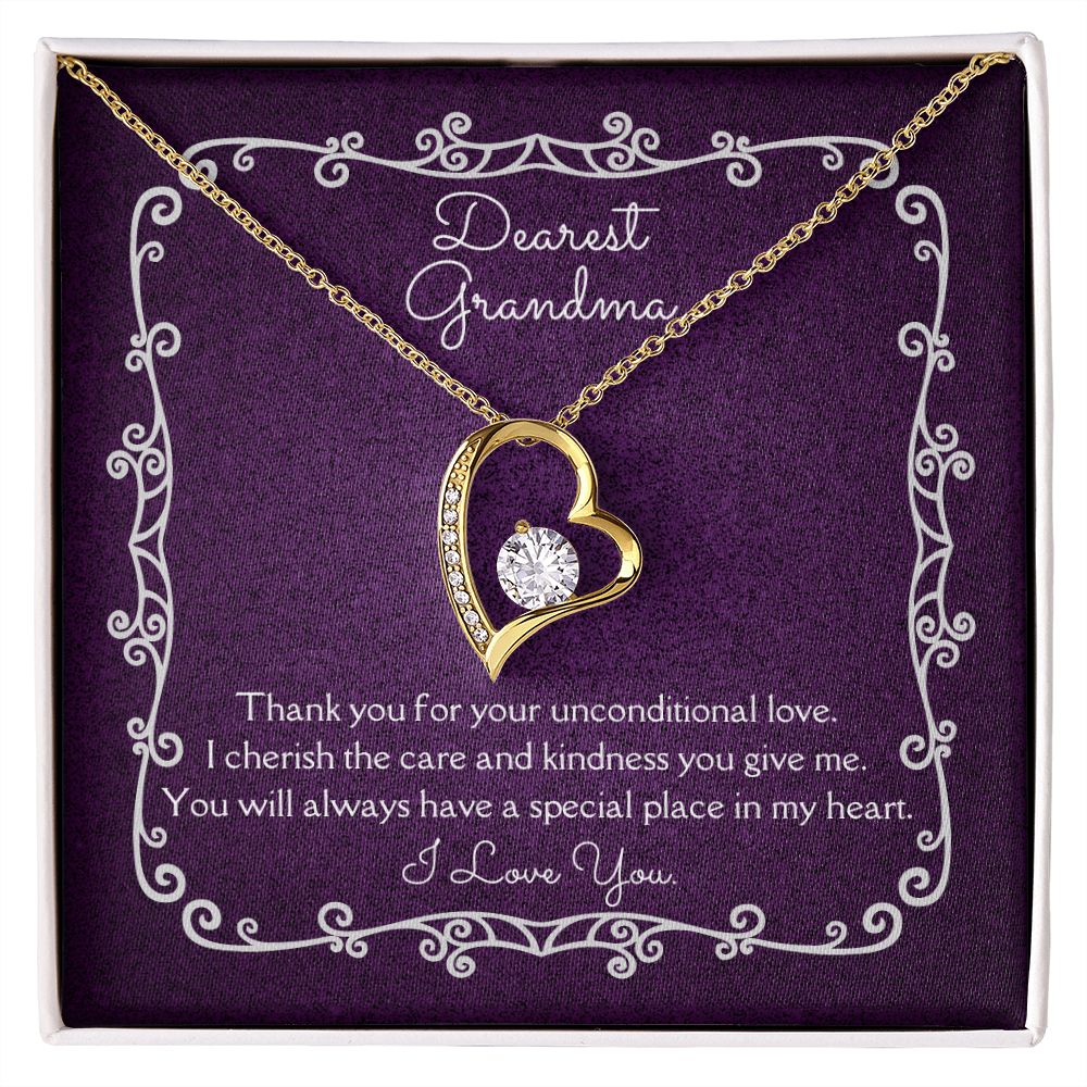 Dearest Grandma Unconditional Love Necklace 14k White Gold or 18k Yellow Gold Finishes, purple card