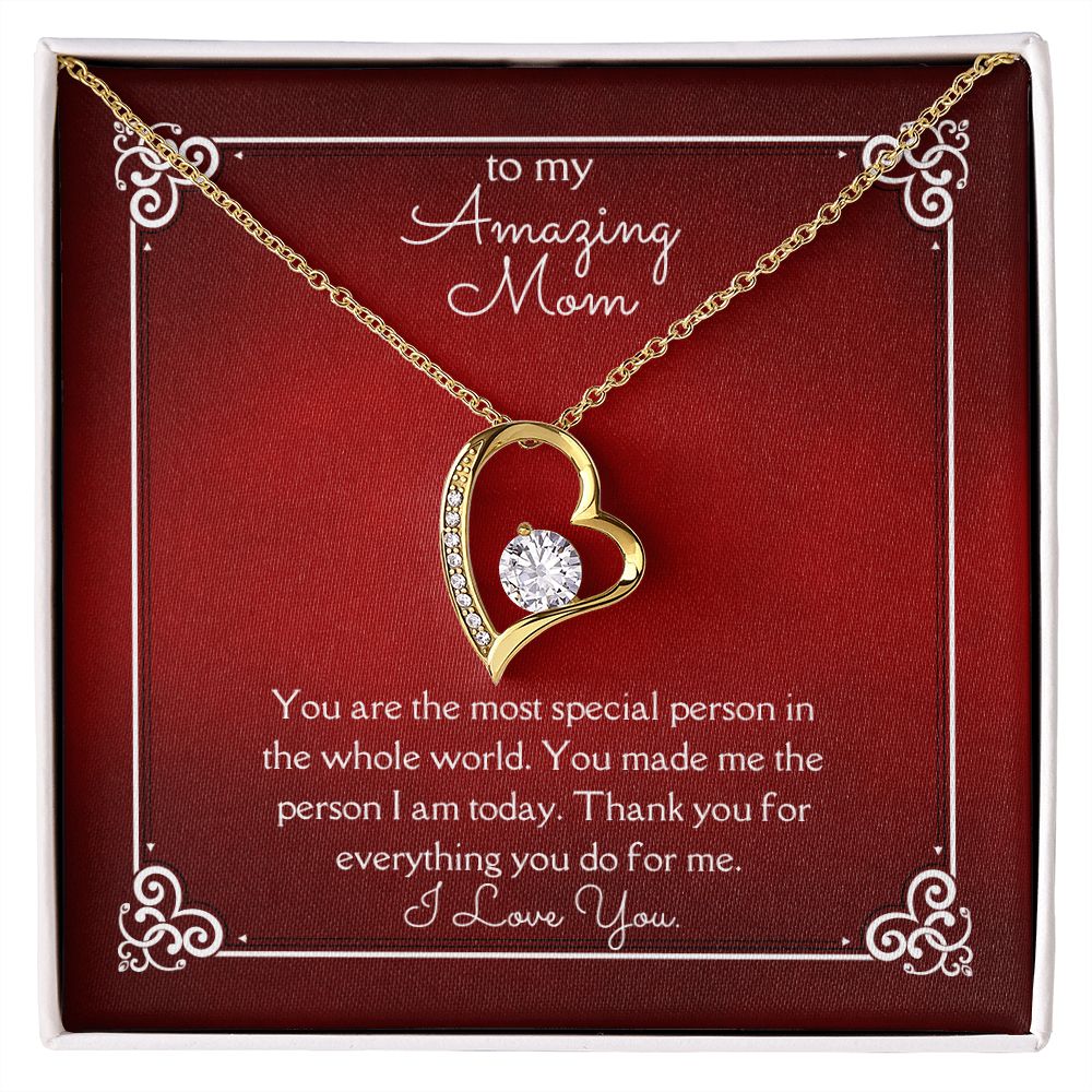 Amazing Mom Forever Love Necklace 14 White Gold or 18k Yellow Gold Finishes, red card