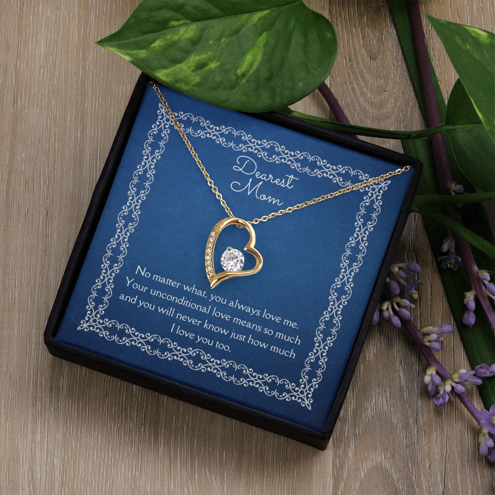 Dearest Mom Forever Love Necklace 14k White Gold or 18k Yellow Gold Finishes, blue card