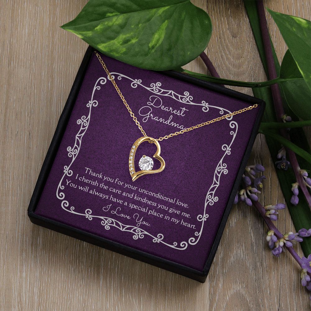 Dearest Grandma Unconditional Love Necklace 14k White Gold or 18k Yellow Gold Finishes, purple card