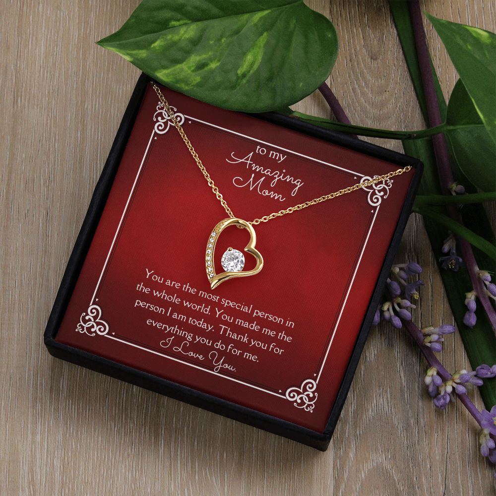Amazing Mom Forever Love Necklace 14 White Gold or 18k Yellow Gold Finishes, red card